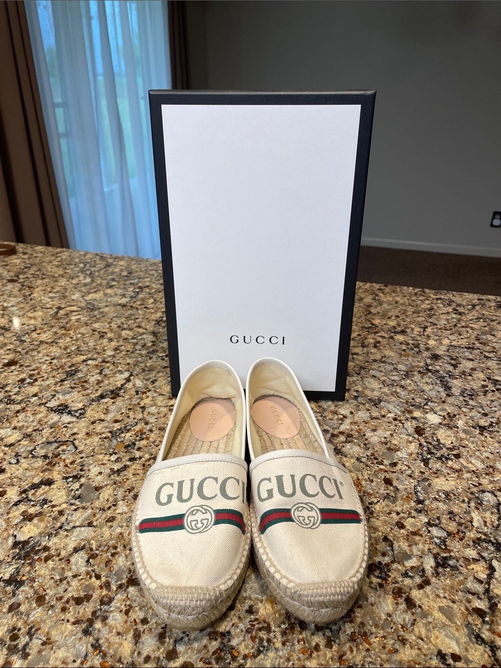 Gucci Canvas Logo Espadrille Flats with Green-Red